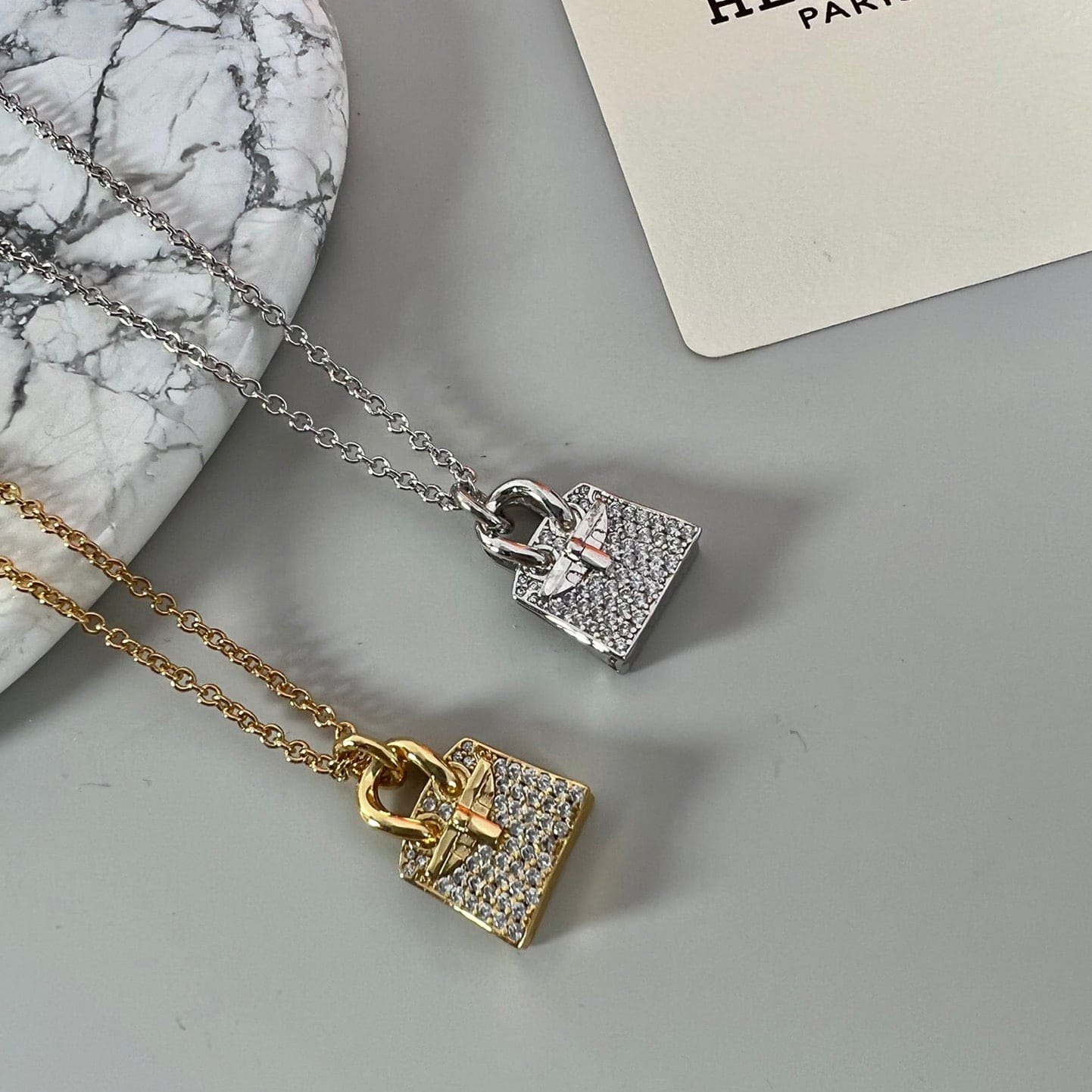 Hermès Diamond Silver Plated Kelly Bag Necklace - Image 5