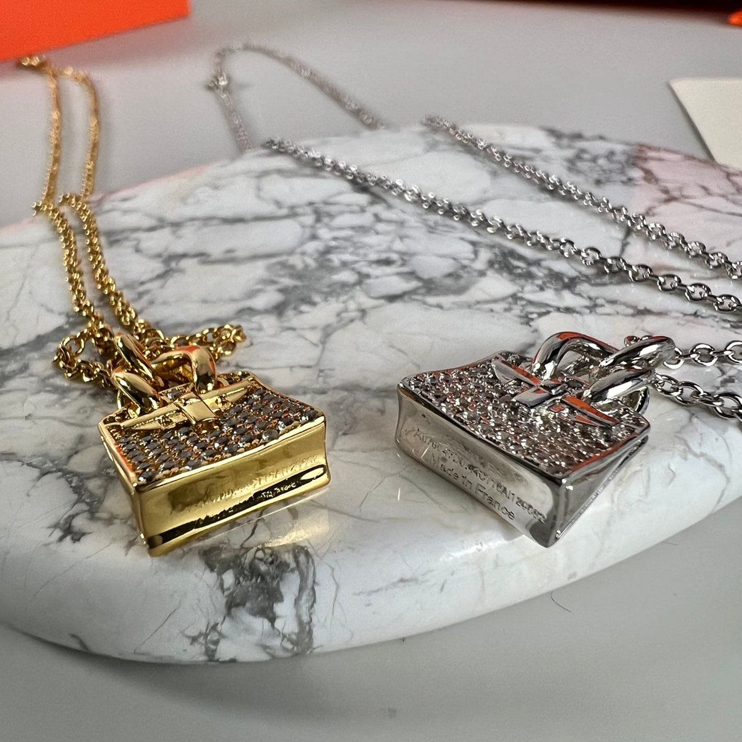 Hermès Diamond Silver Plated Kelly Bag Necklace - Image 3