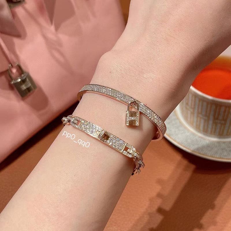Alternative view of Hermès Rose Gold Diamond Padlock Bangle