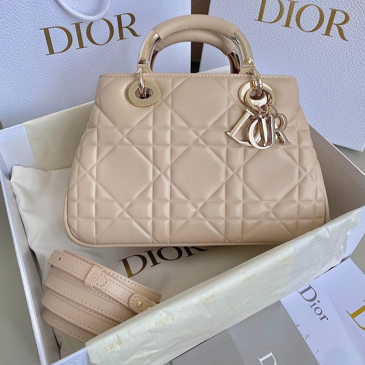 Dior Lady 25 Calfskin Handbag Beige