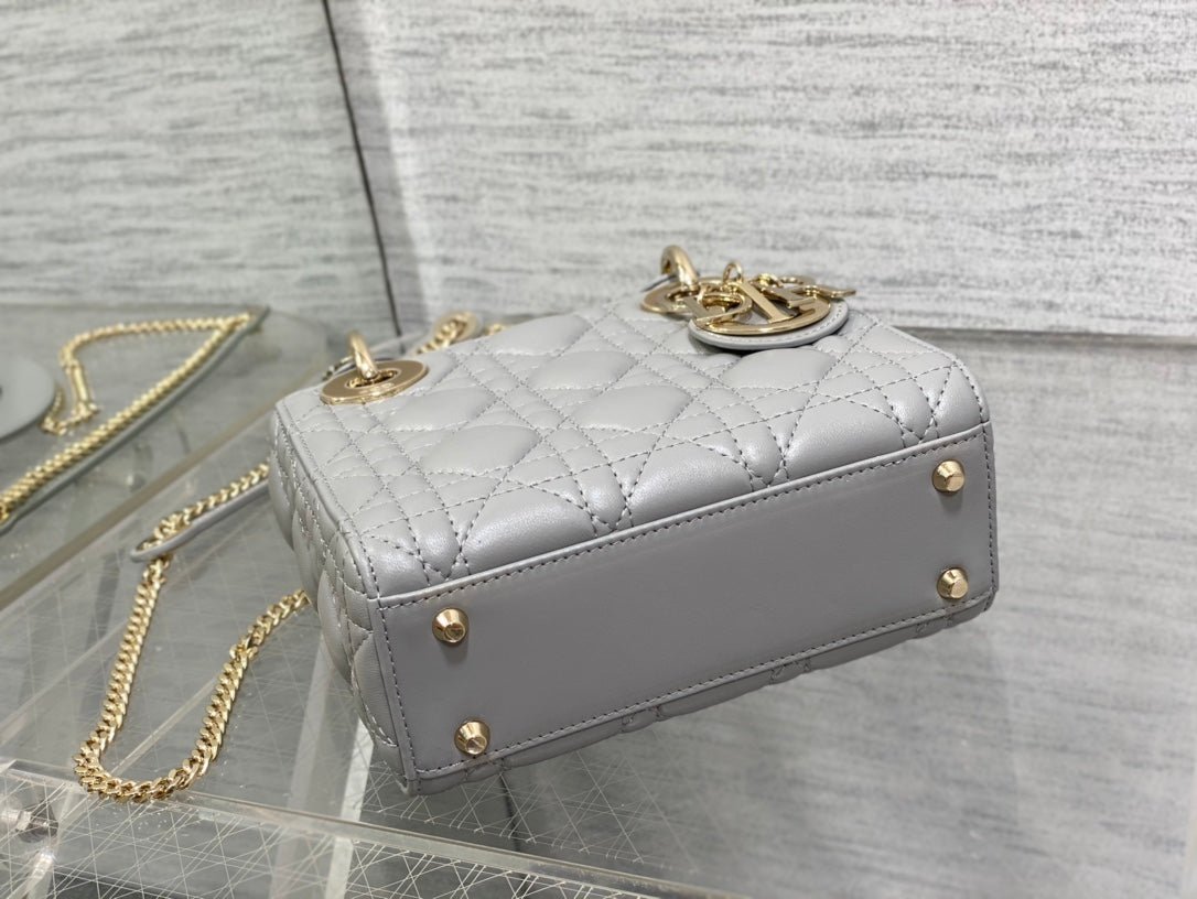 Dior Mini Lady Grey Lambskin Quilted Handbag - Image 4