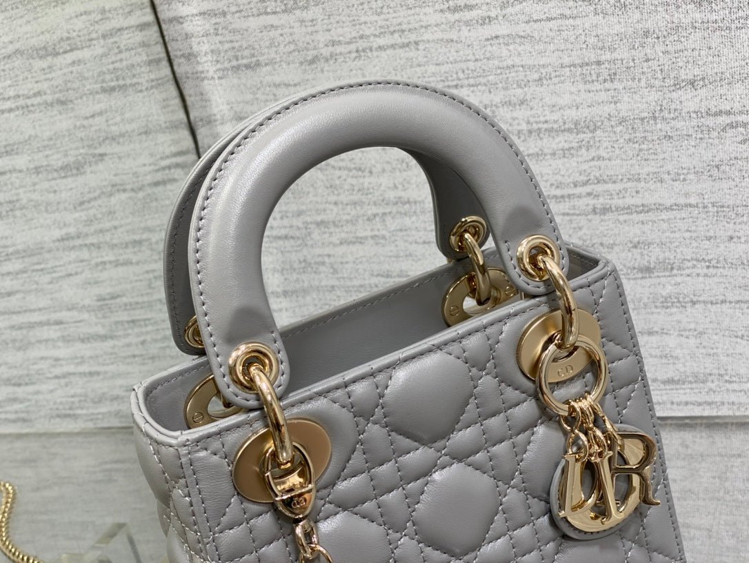 Dior Mini Lady Grey Lambskin Quilted Handbag - Image 6