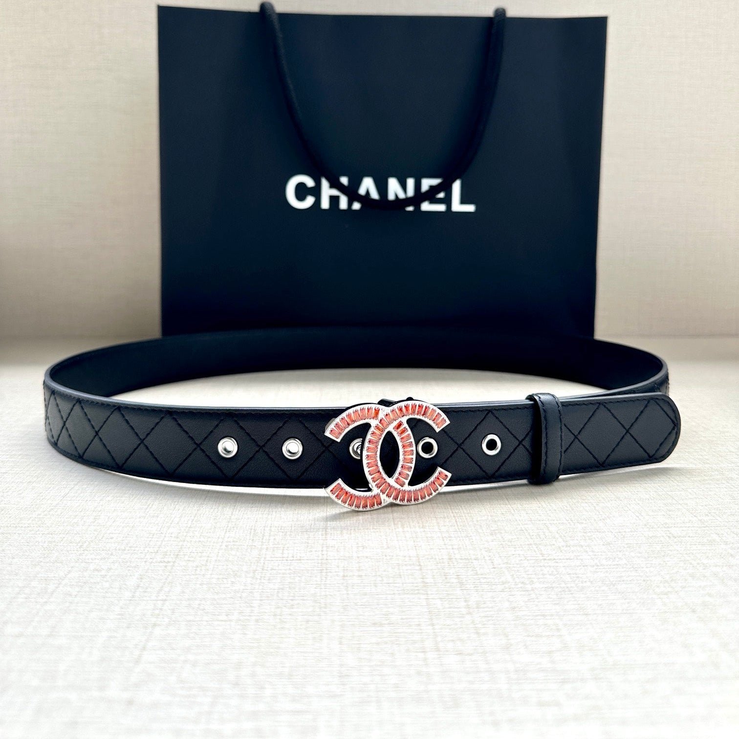 Chanel Quilt Leather Crystal Belt