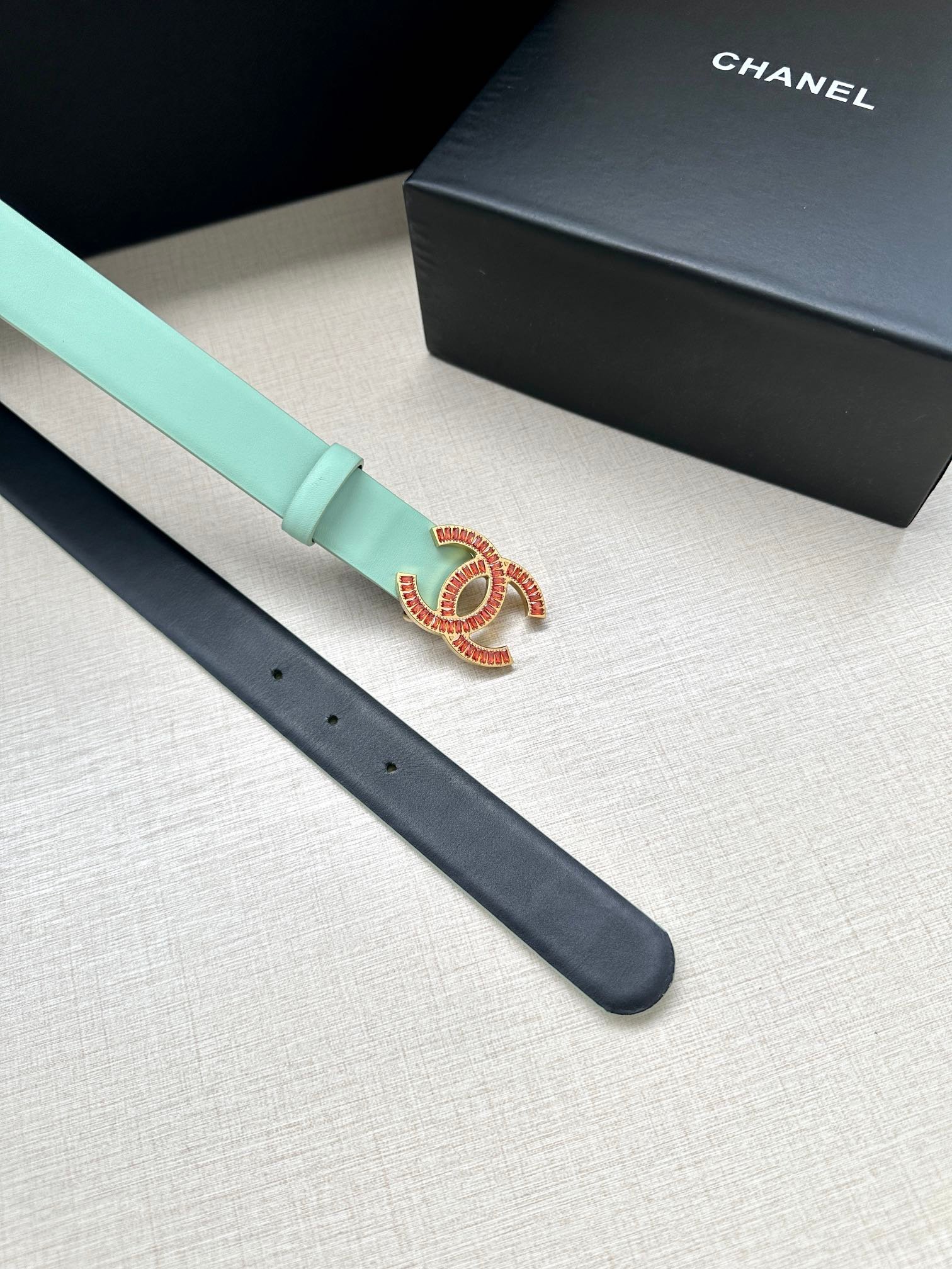 Chanel Mint Leather Crystal Belt - Image 4