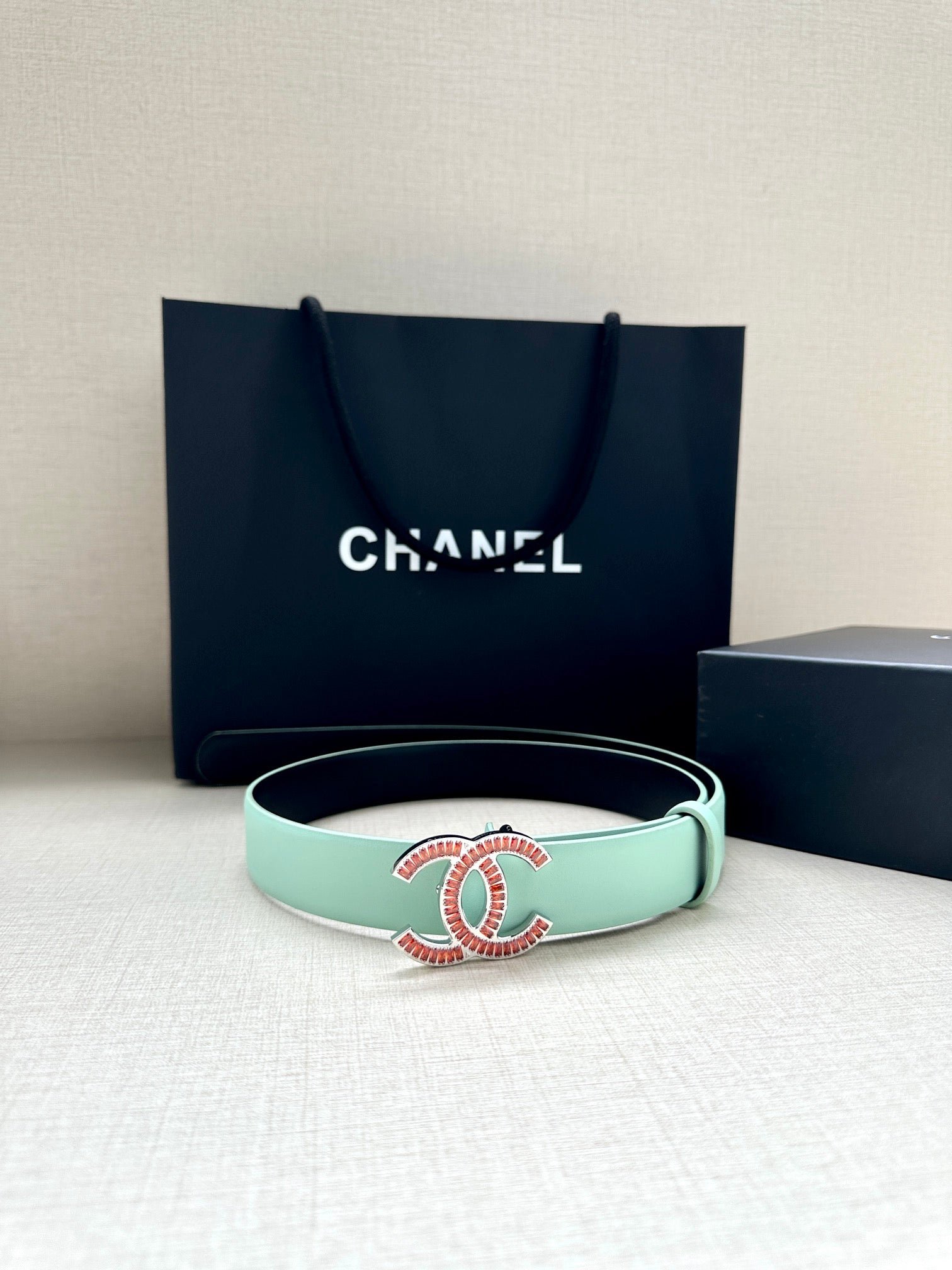 Chanel Mint Leather Crystal Belt - Image 5