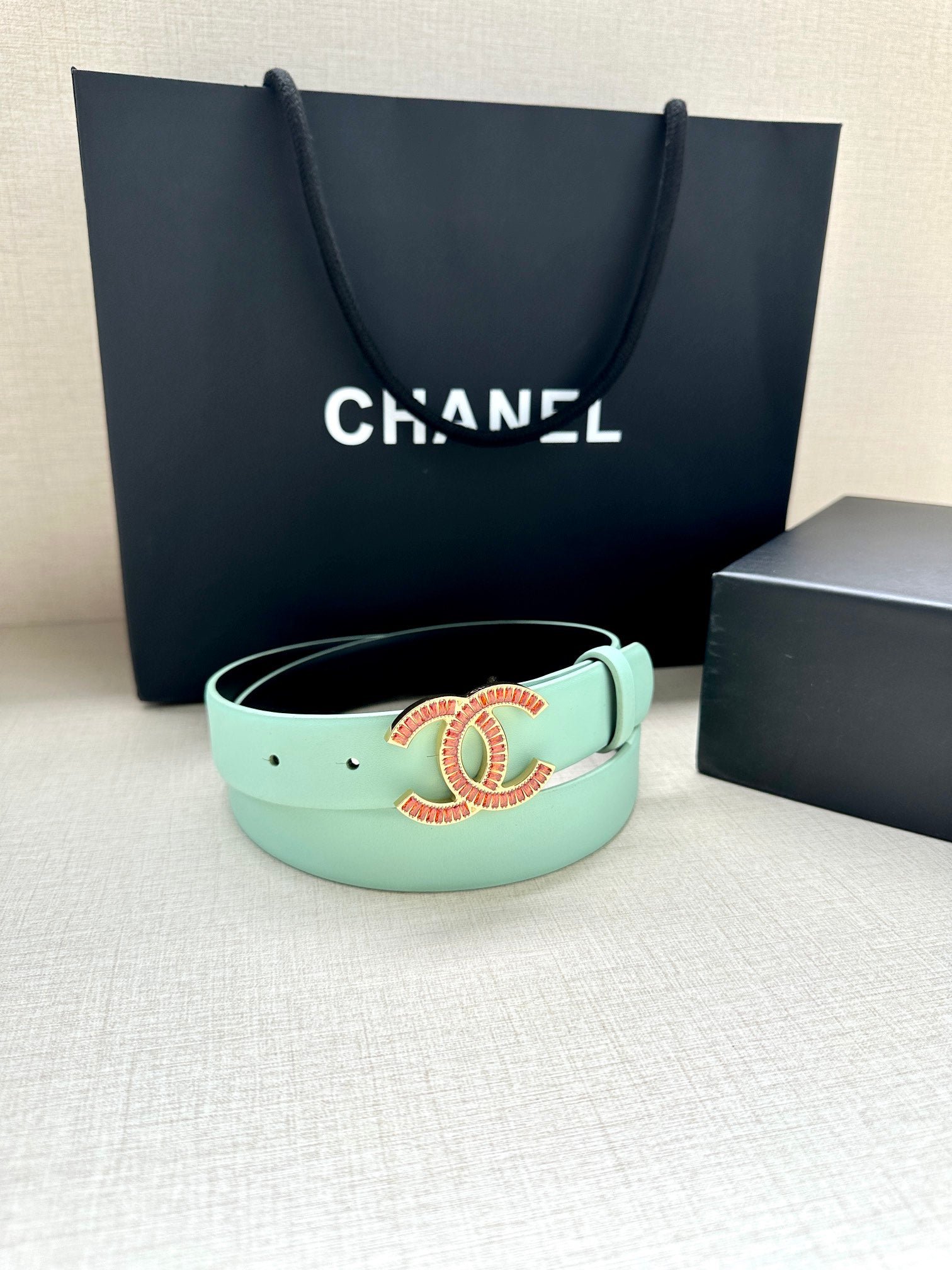 Chanel Mint Leather Crystal Belt - Image 6