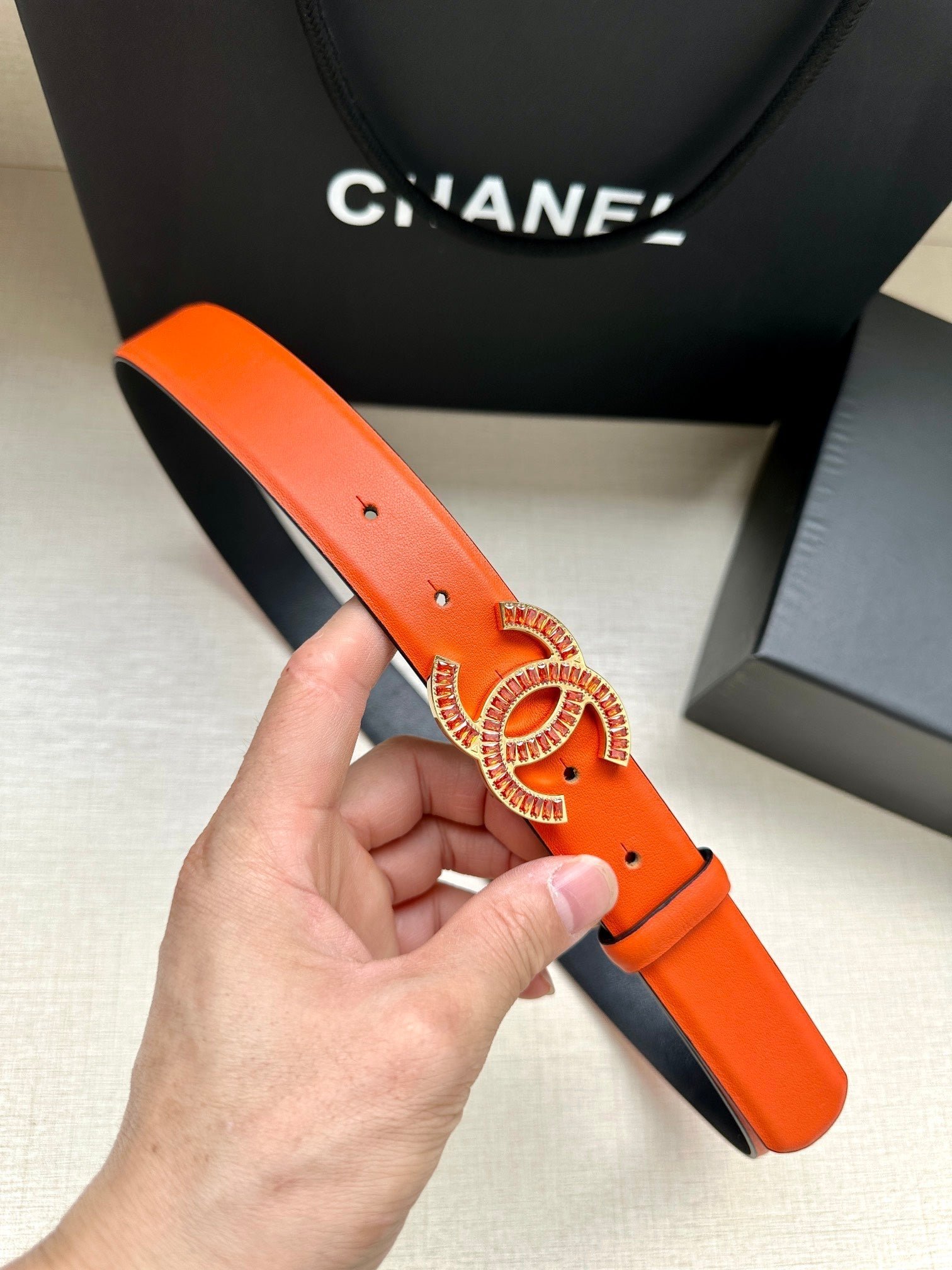 Alternative view of Chanel Orange Leather Crystal Belt