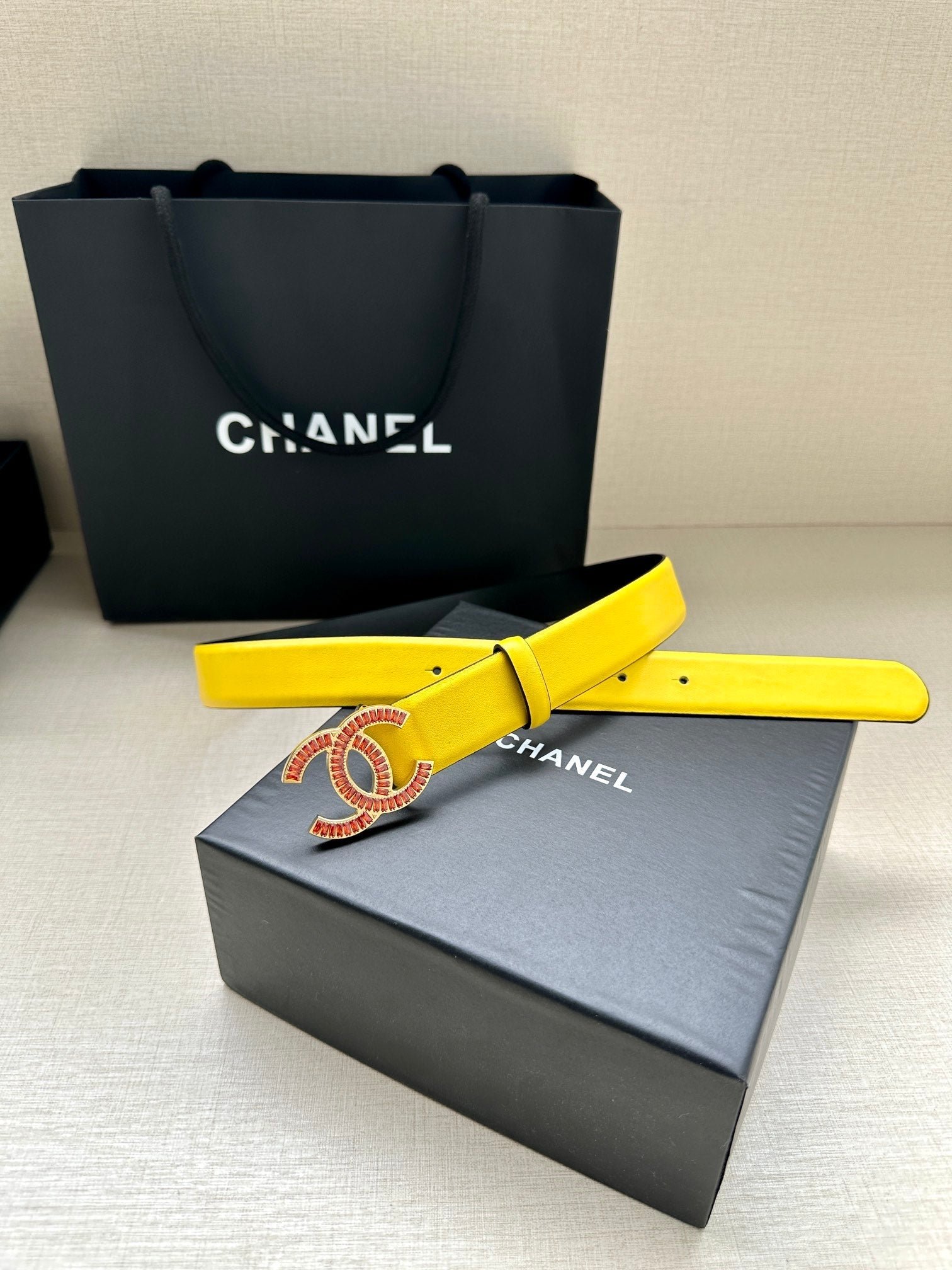 Alternative view of Chanel Yellow Leather Crystal Belt