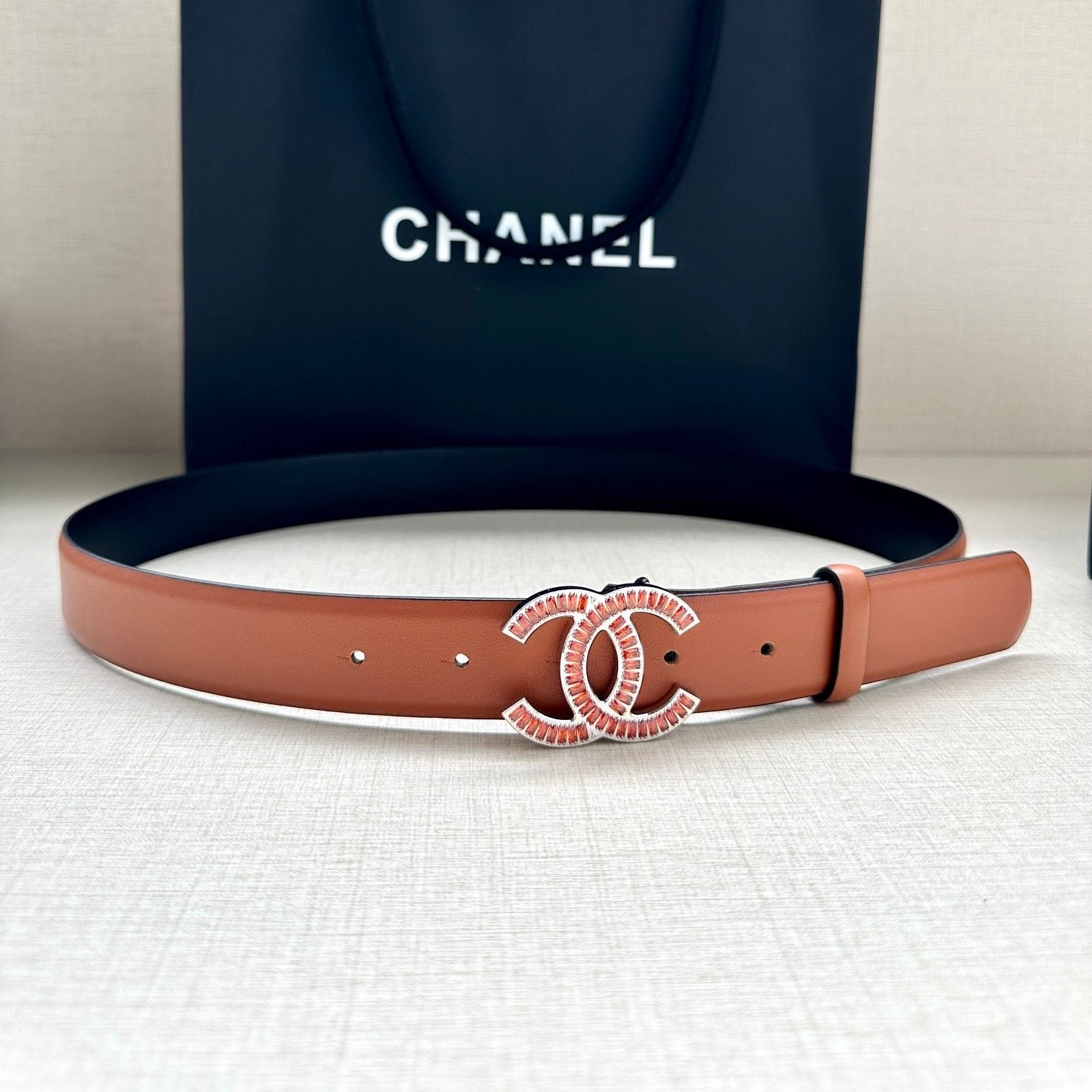 Chanel Brown Crystal Leather Belt