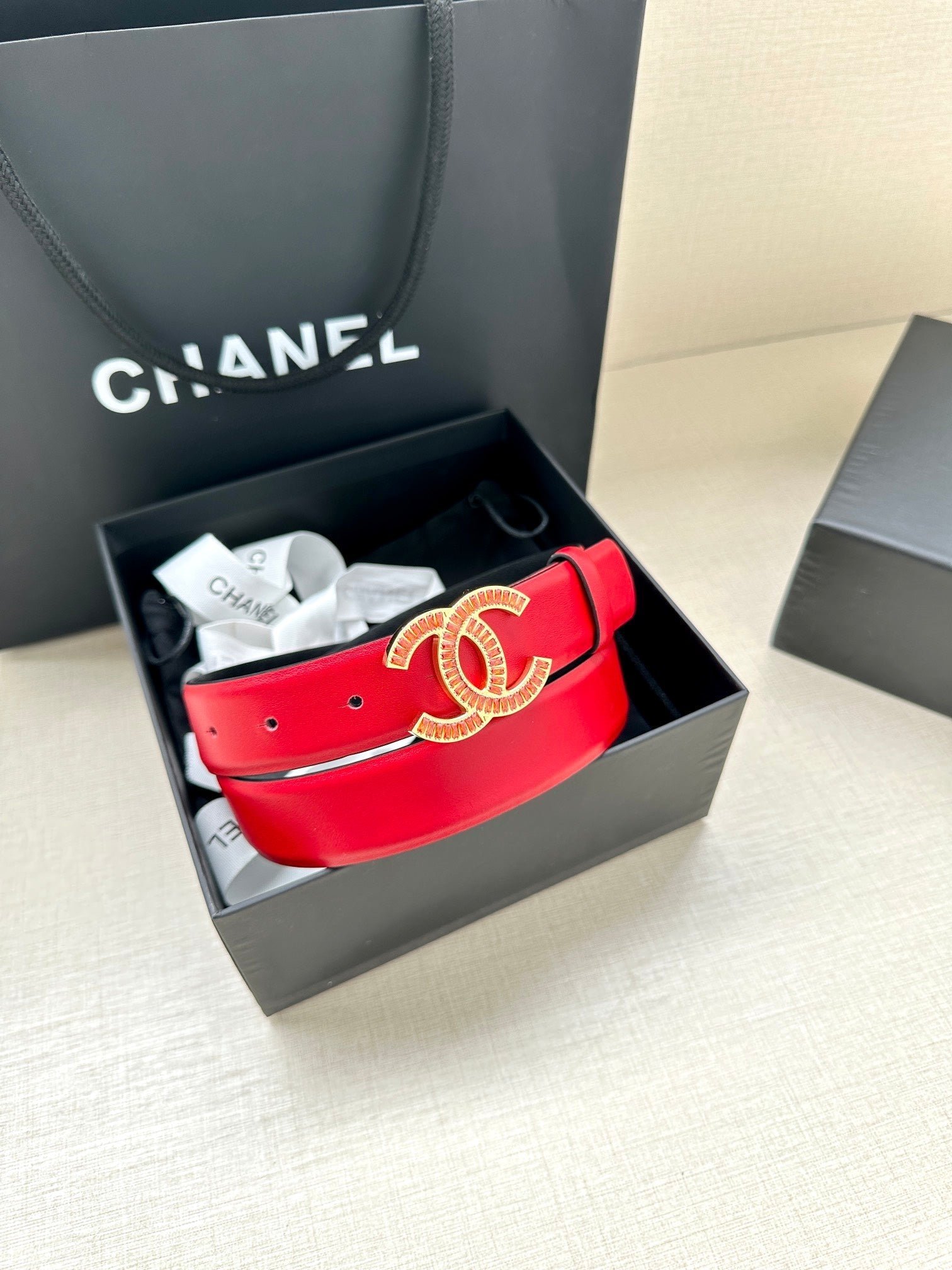 Alternative view of Chanel Red Leather Crystal Belt