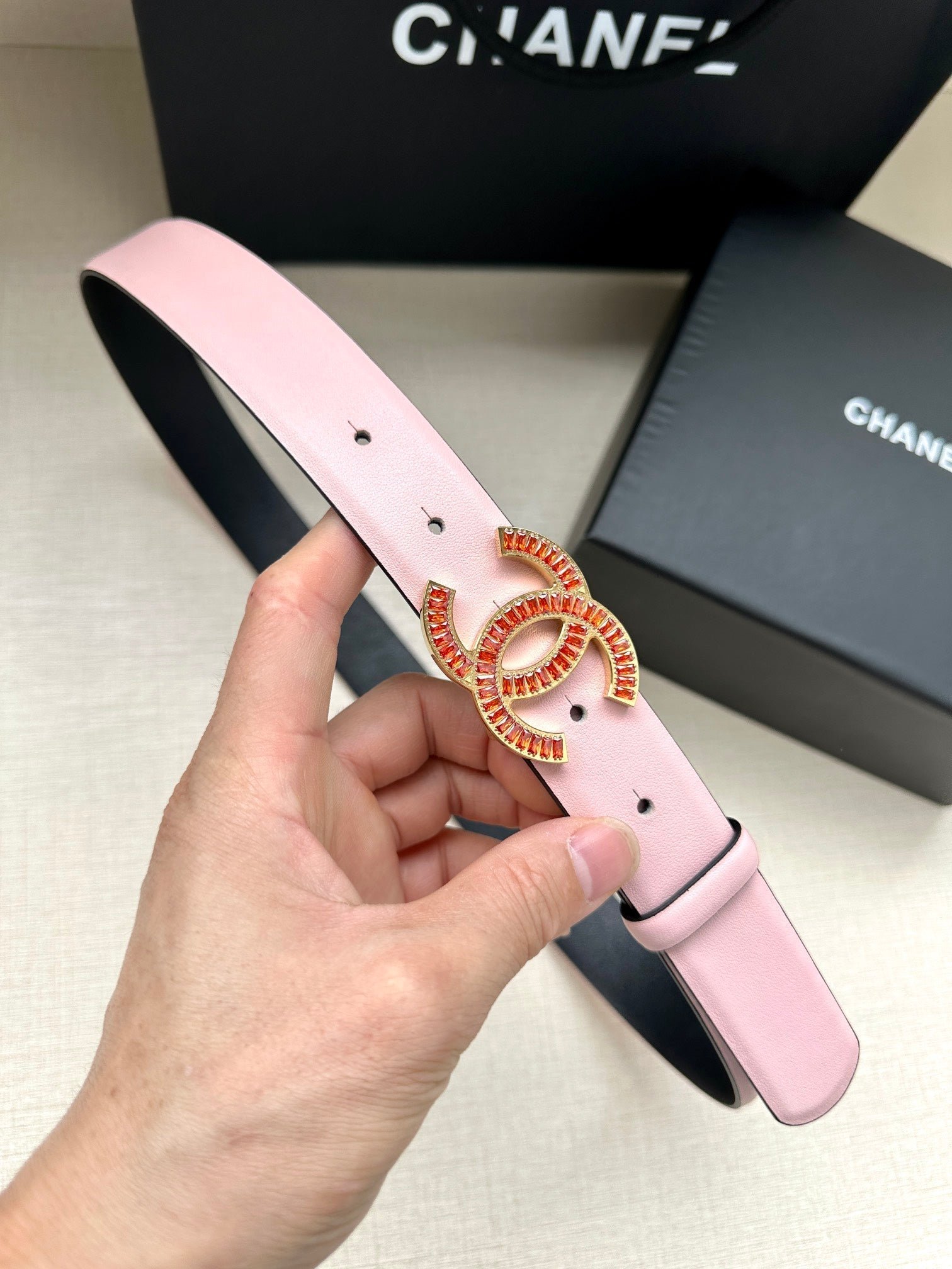 Alternative view of Chanel Pink Crystal Leather Belt