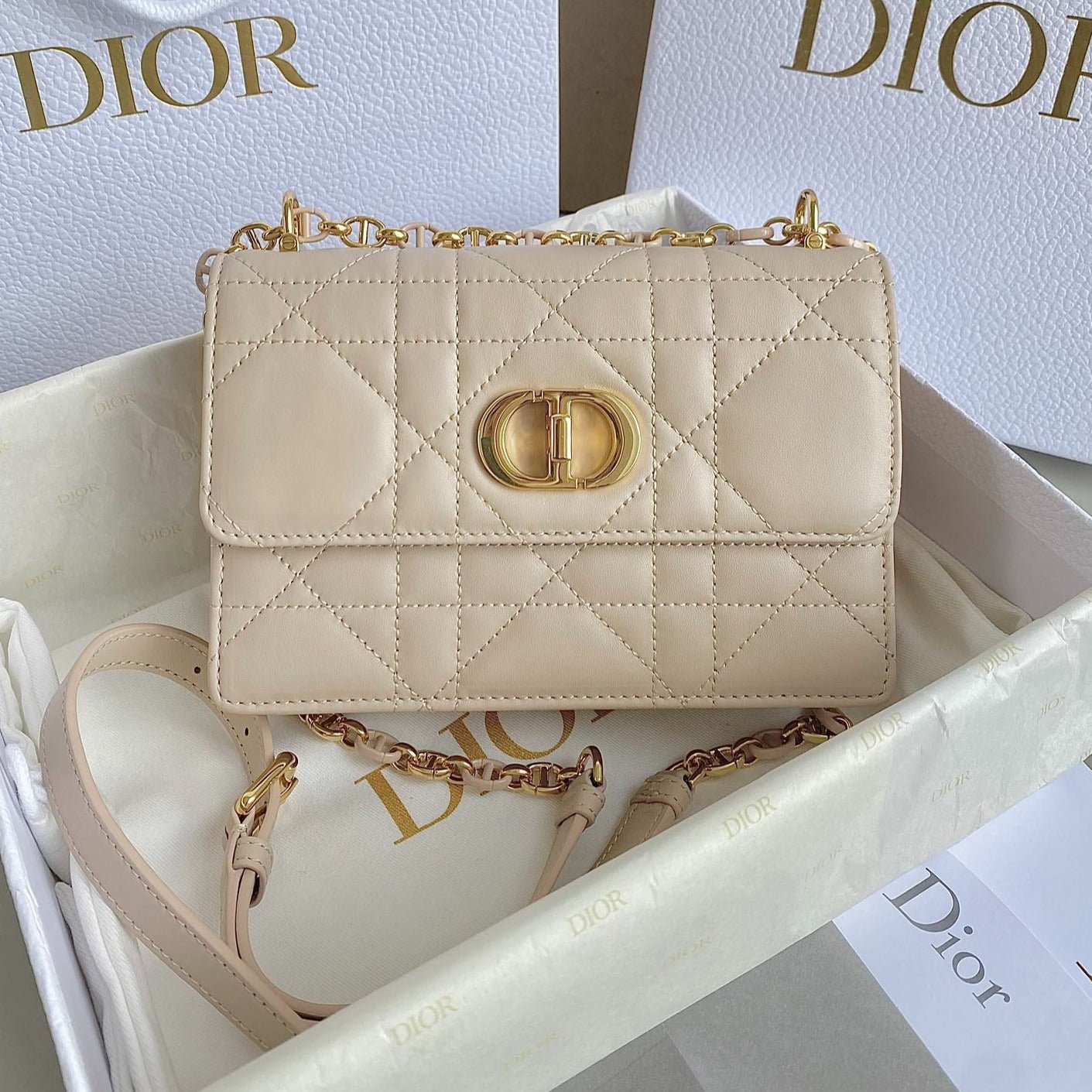 Dior Miss Caro Mini Cream Calfskin Quilted Bag