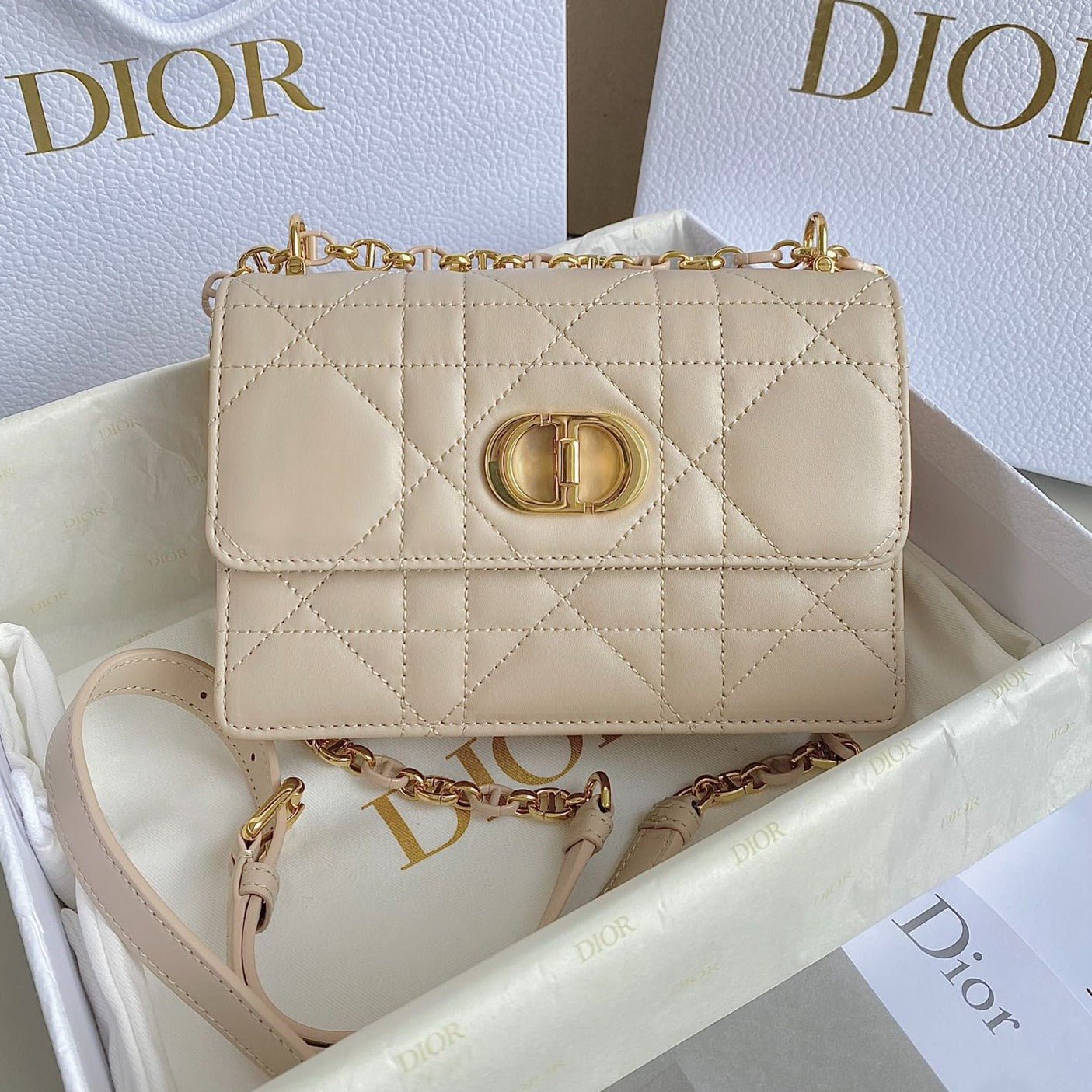 Dior Mini Chain 17 Calfskin Bag Beige