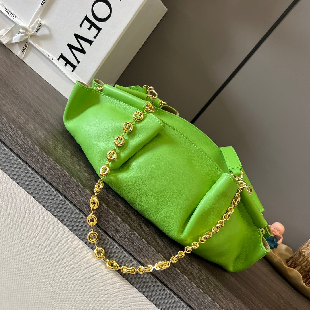 Loewe Small Paseo Chain Green Calfskin 35cm