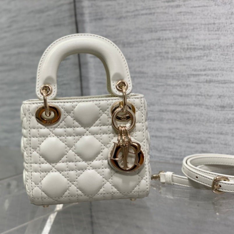 Dior Micro Lady 12cm White Lambskin Bag