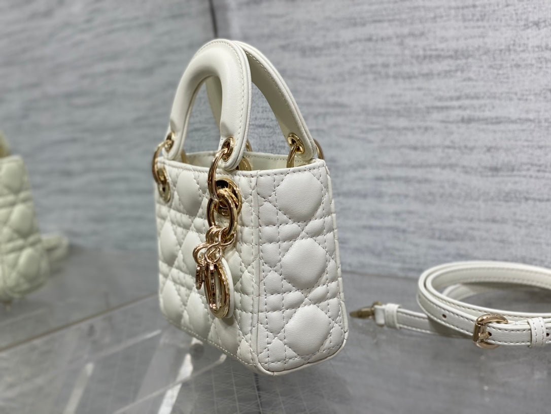 Dior Micro Lady 12cm White Lambskin Bag - Image 9