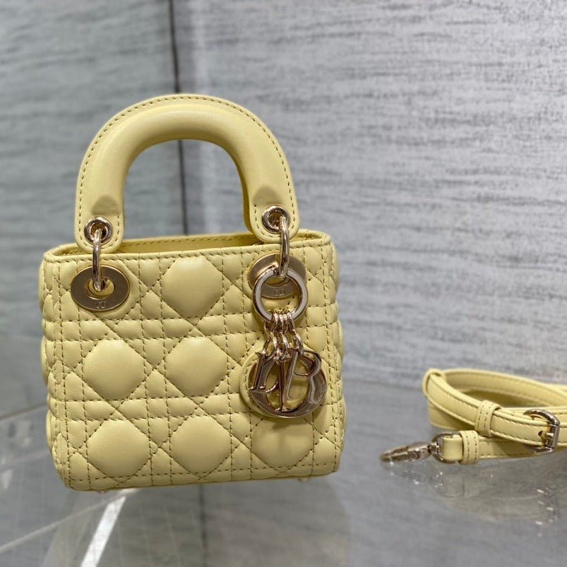 Dior Micro Lady 12cm Yellow Lambskin Quilted Bag
