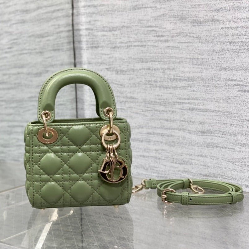 Dior Micro Lady 12cm Green Lambskin Quilted Bag