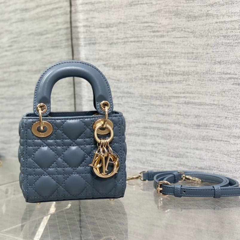 Dior Micro Lady 12cm Raf Blue Lambskin Quilted Bag