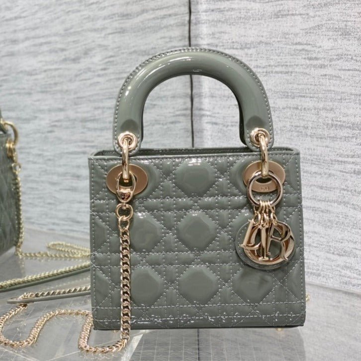 Dior Mini Lady Rock Gray Patent Calfskin Bag