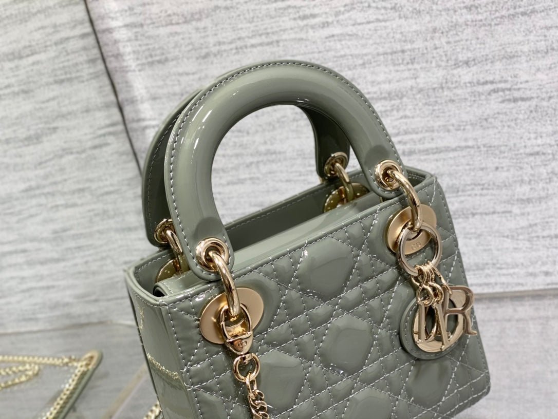Dior Mini Lady Rock Gray Patent Calfskin Bag - Image 8
