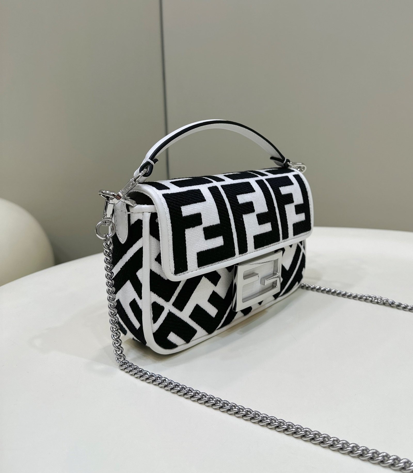 Alternative view of Fendi Baguette 19 Black Mix White Canvas Gold