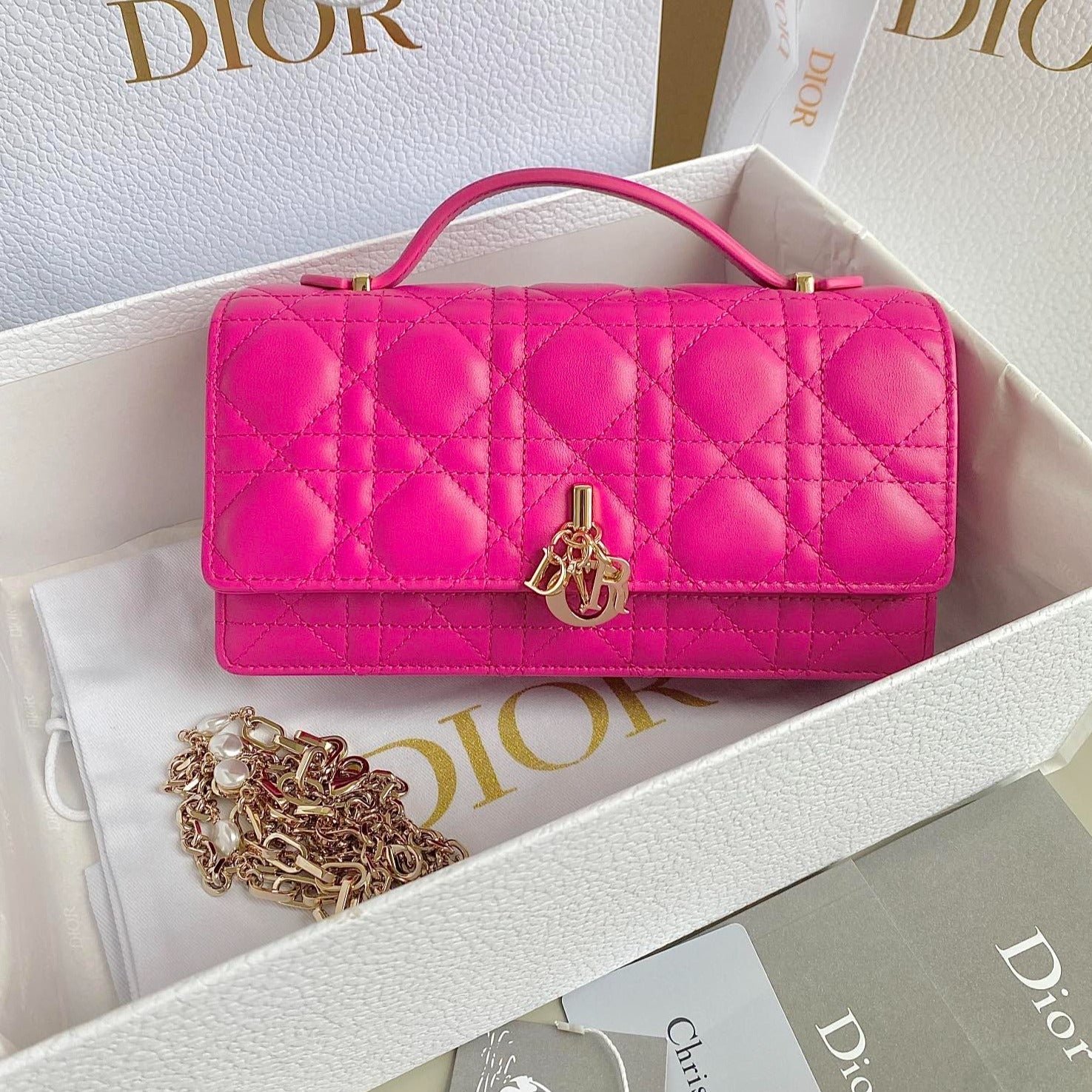 Dior Lady 21 Lambskin Chain Bag Hot Pink