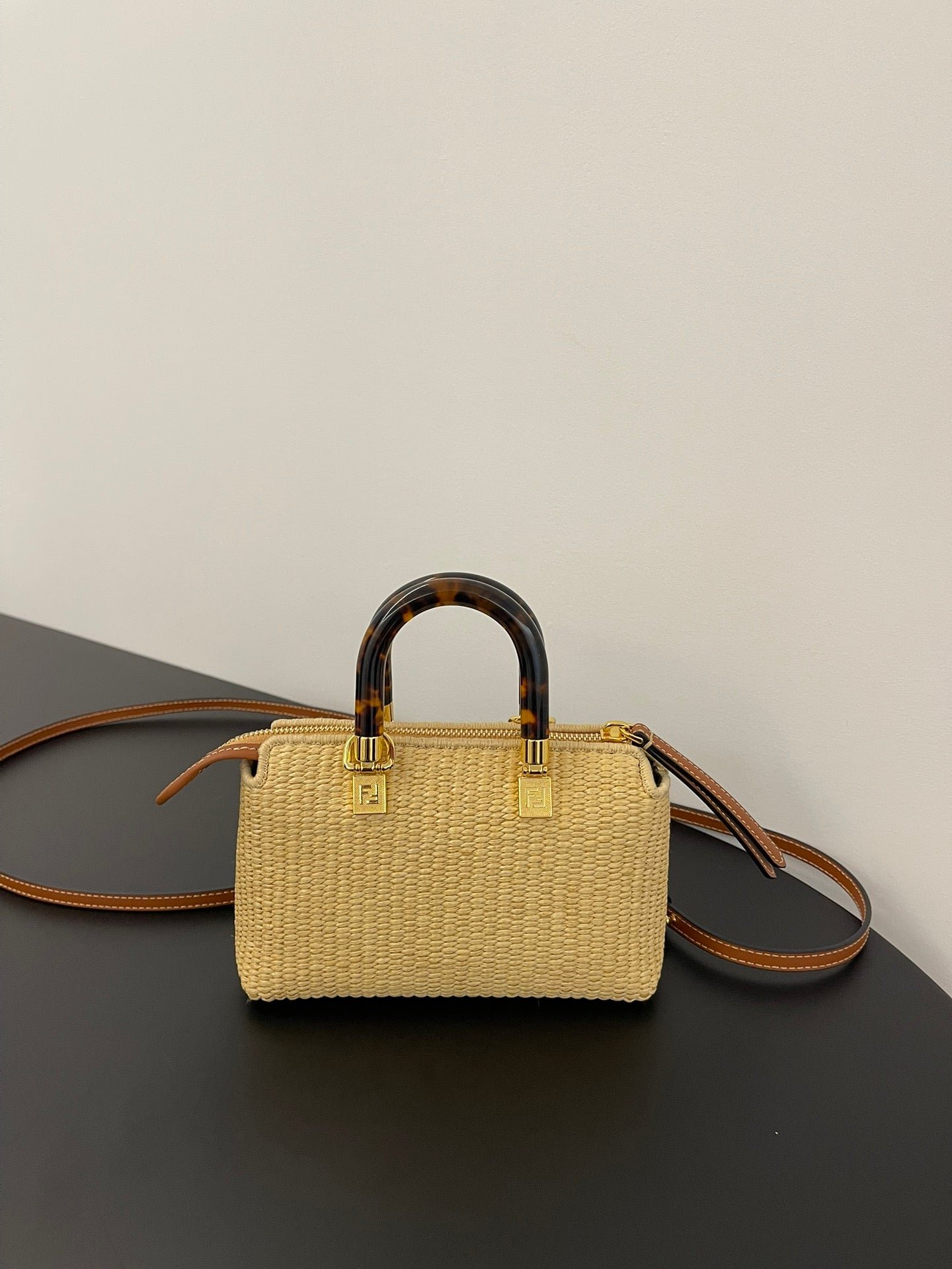 Fendi By The Way Mini 18 Beige Straw Calfskin Trim - Image 9