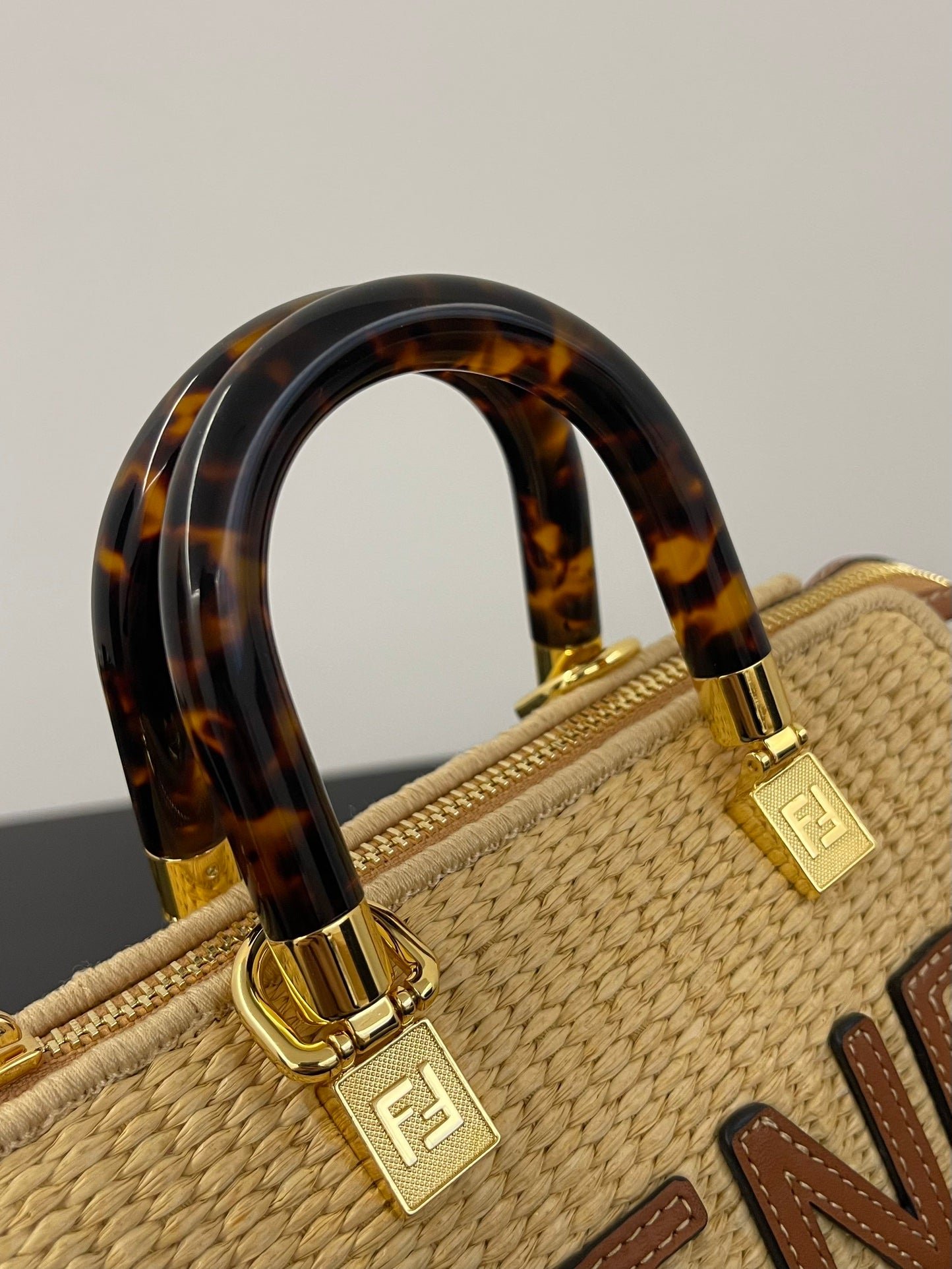 Fendi By The Way Mini 18 Beige Straw Calfskin Trim - Image 4
