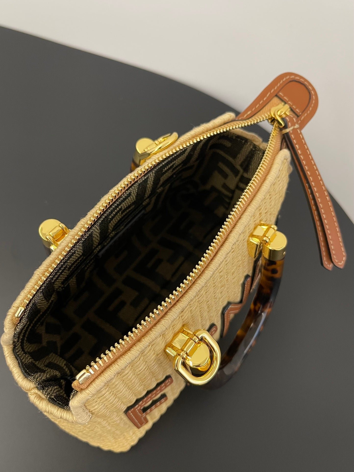Fendi By The Way Mini 18 Beige Straw Calfskin Trim - Image 5