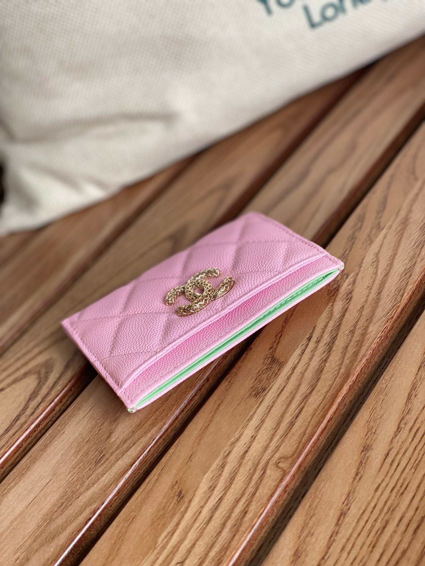 CHANEL Caviar Pink Crystal CC Card Case - Image 4