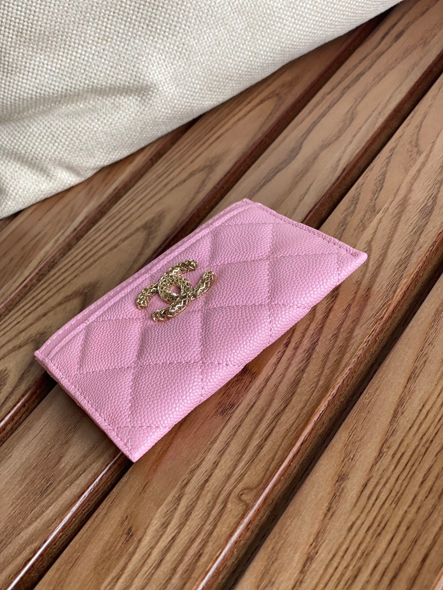 CHANEL Caviar Pink Crystal CC Card Case - Image 8