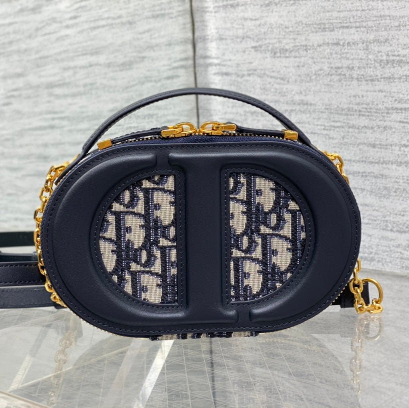 Dior Oval Camera Bag 18cm Blue Monogram Fabric