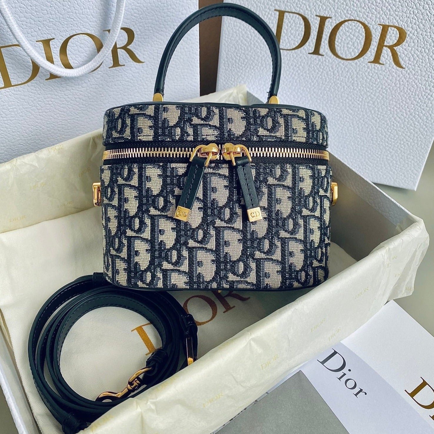Dior Signature Vanity 16 Jacquard Bag Blue