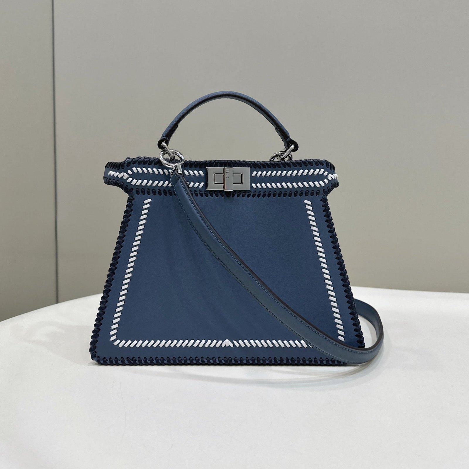 Fendi Peekaboo Iseeu 27 Blue Bayoux Interlaced Calfskin
