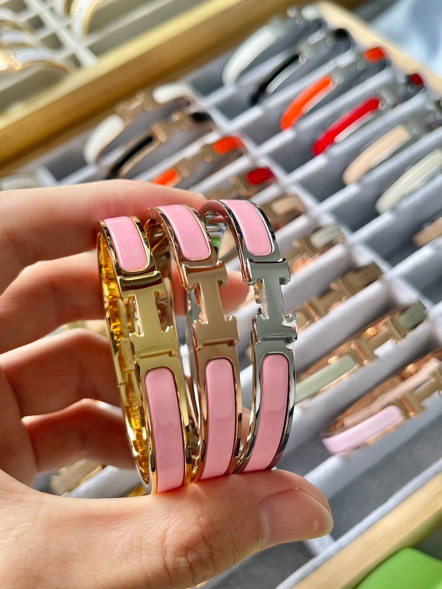 Alternative view of Hermès Silver Plated Pink Enamel Bracelet