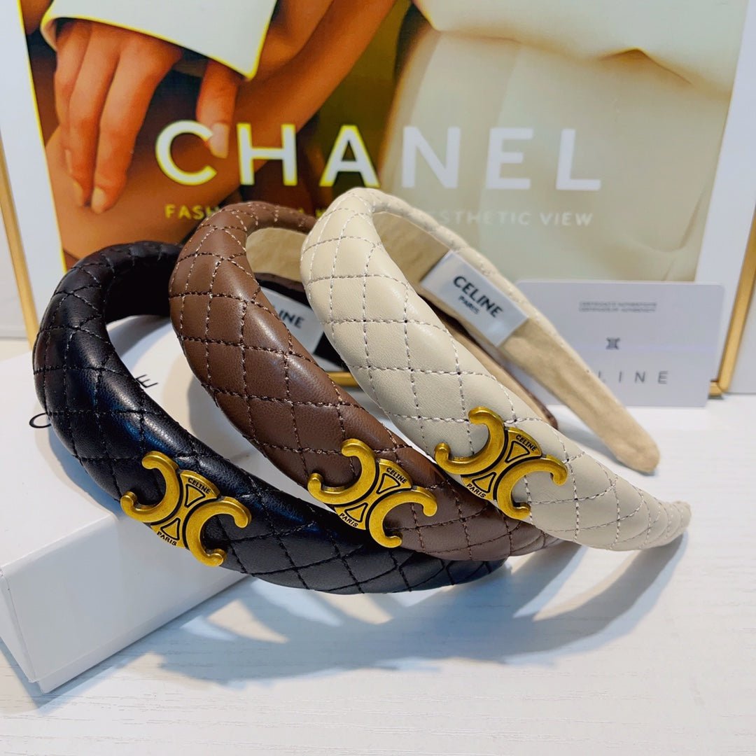 Celine Quilted Leather Triomphe Headband - Image 3