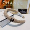 Chanel Beige Crinkle Fabric Black CC Headband