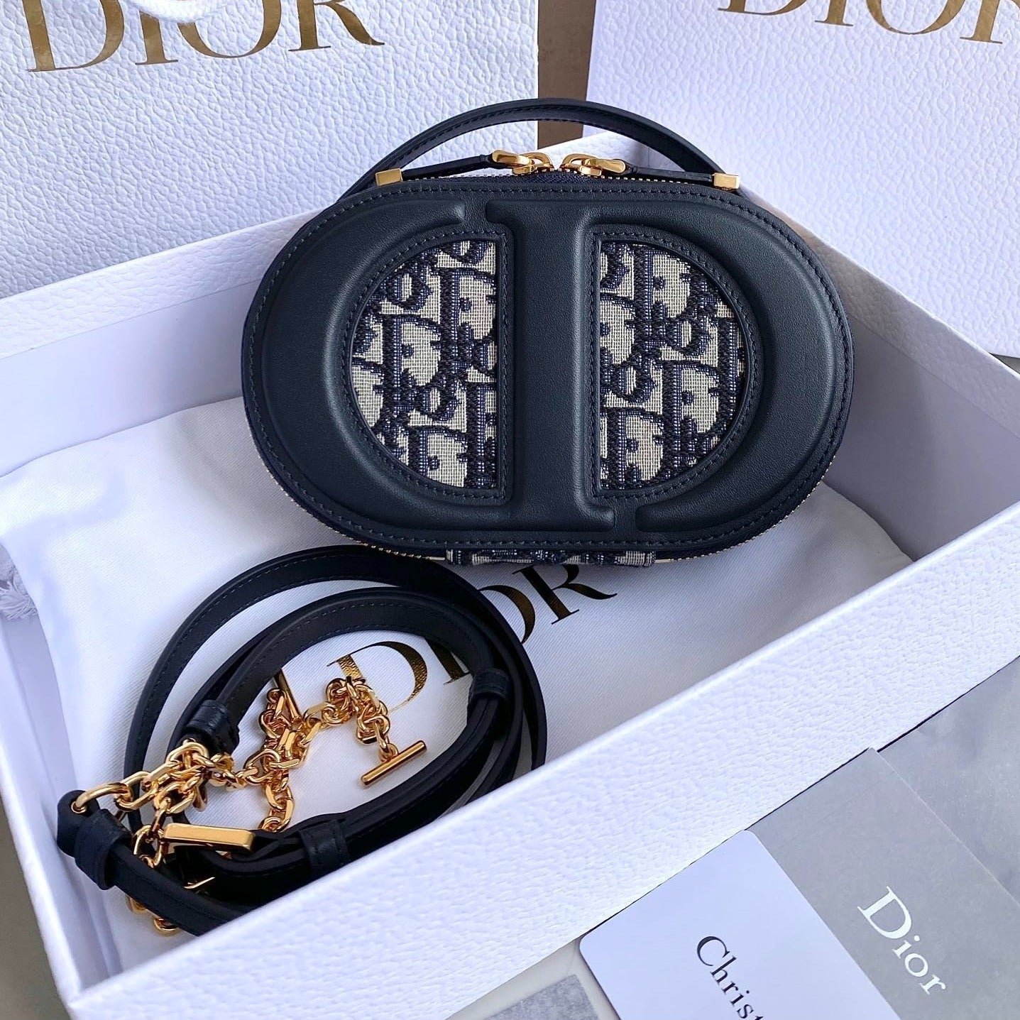 Dior Signature 18 Oval Jacquard Bag Blue
