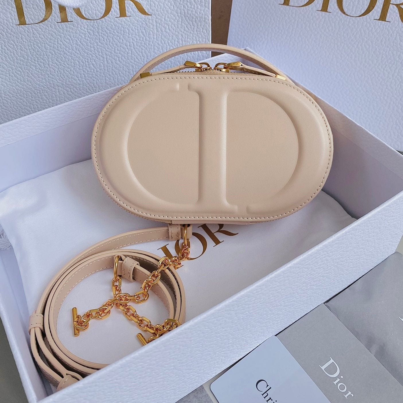 Dior Signature 18 Oval Calfskin Bag Beige