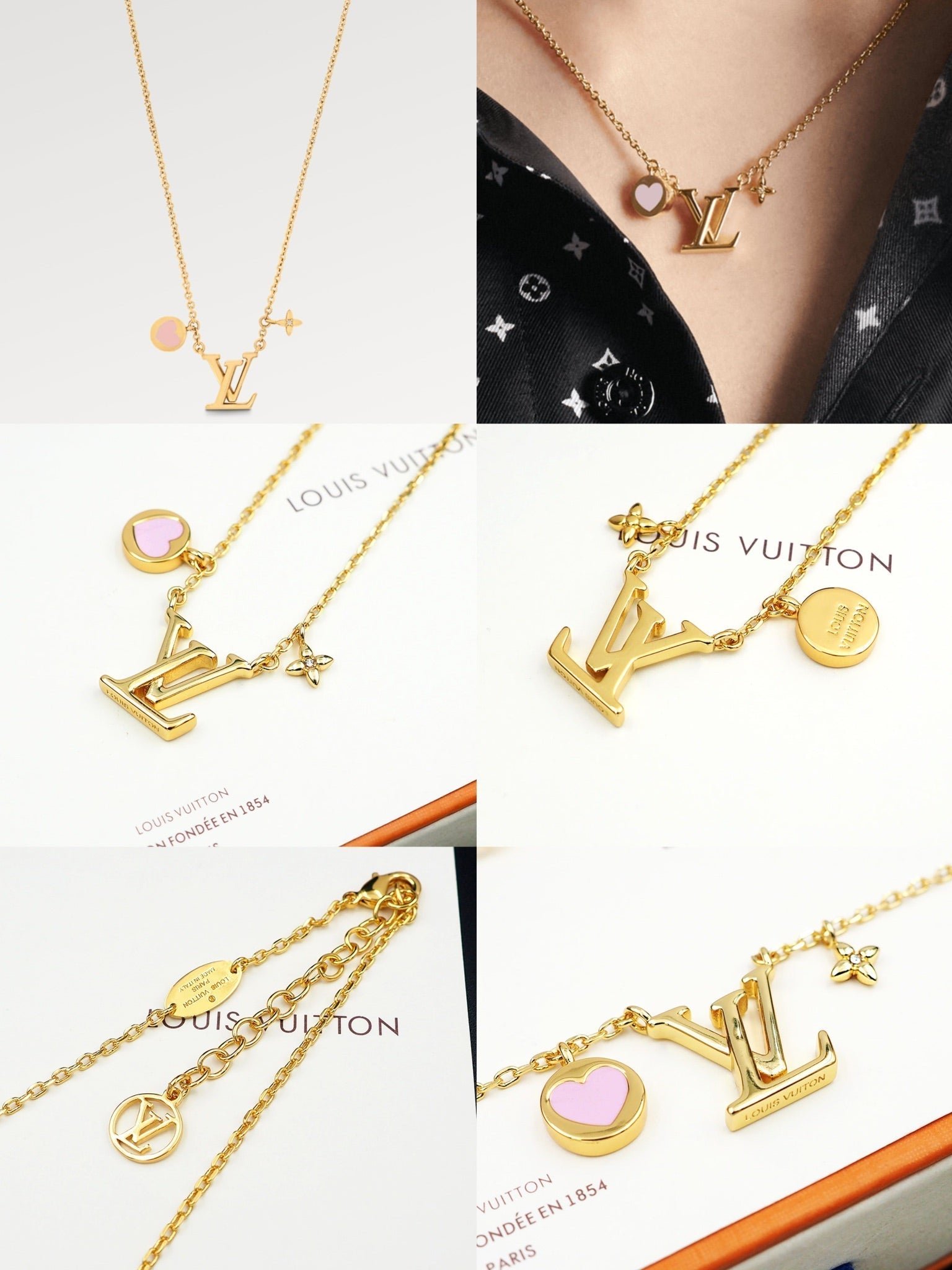 LV Gold Heart Logo Silken Necklace - Image 3