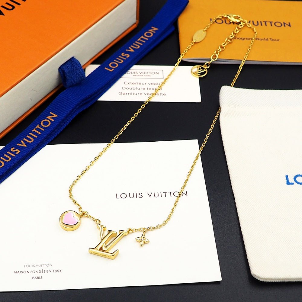 LV Gold Heart Logo Silken Necklace - Image 4