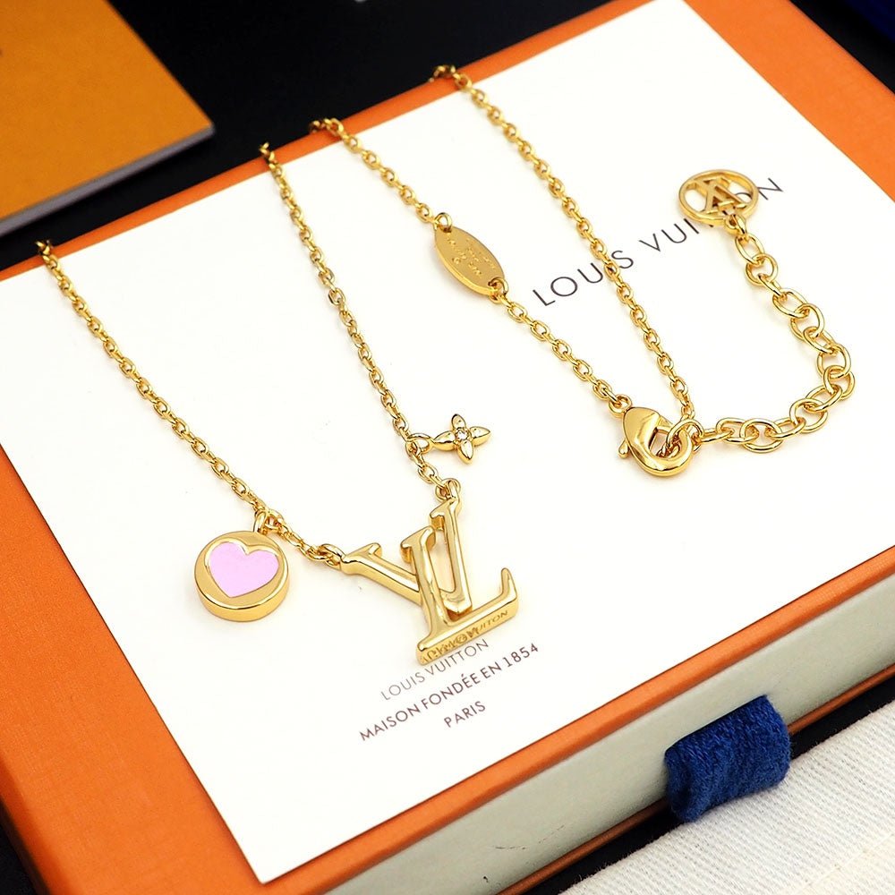 LV Gold Heart Logo Silken Necklace - Image 9