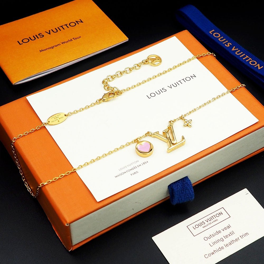 LV Gold Heart Logo Silken Necklace - Image 8