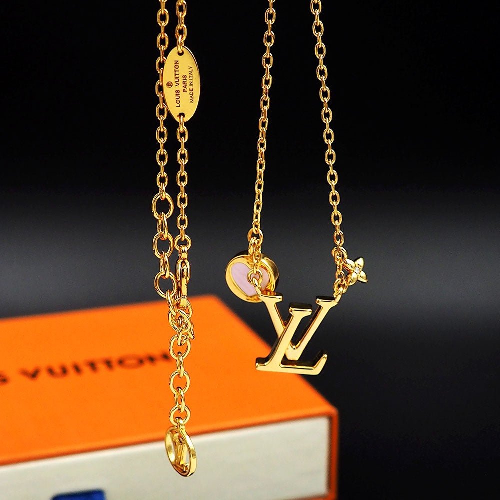 LV Gold Heart Logo Silken Necklace - Image 7