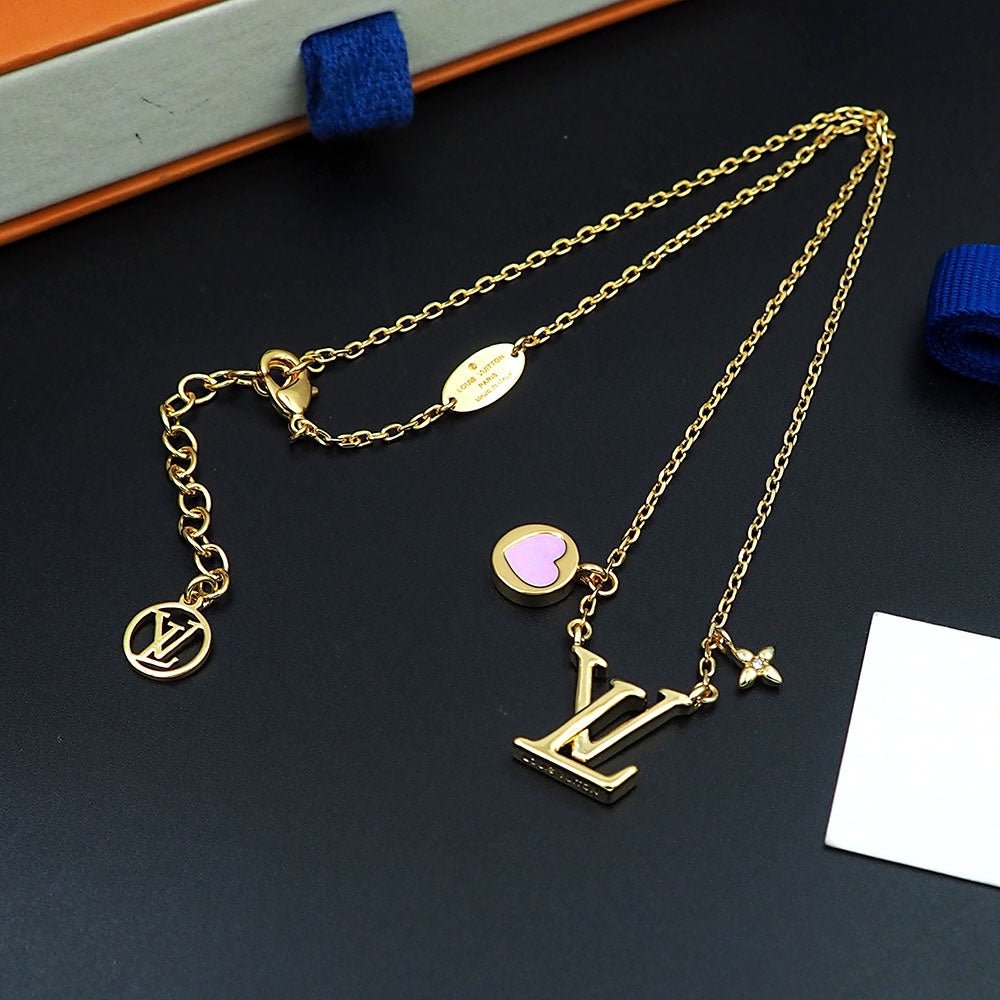 LV Gold Heart Logo Silken Necklace - Image 6