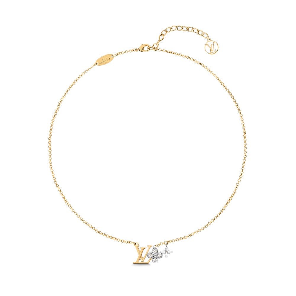LV Gold Logo & Flower Necklace