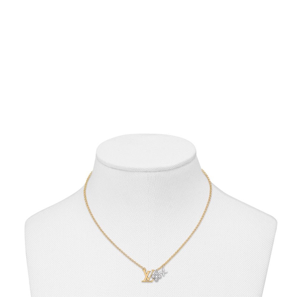 LV Two-Tone Gold Silver Zircon Necklace - Image 4
