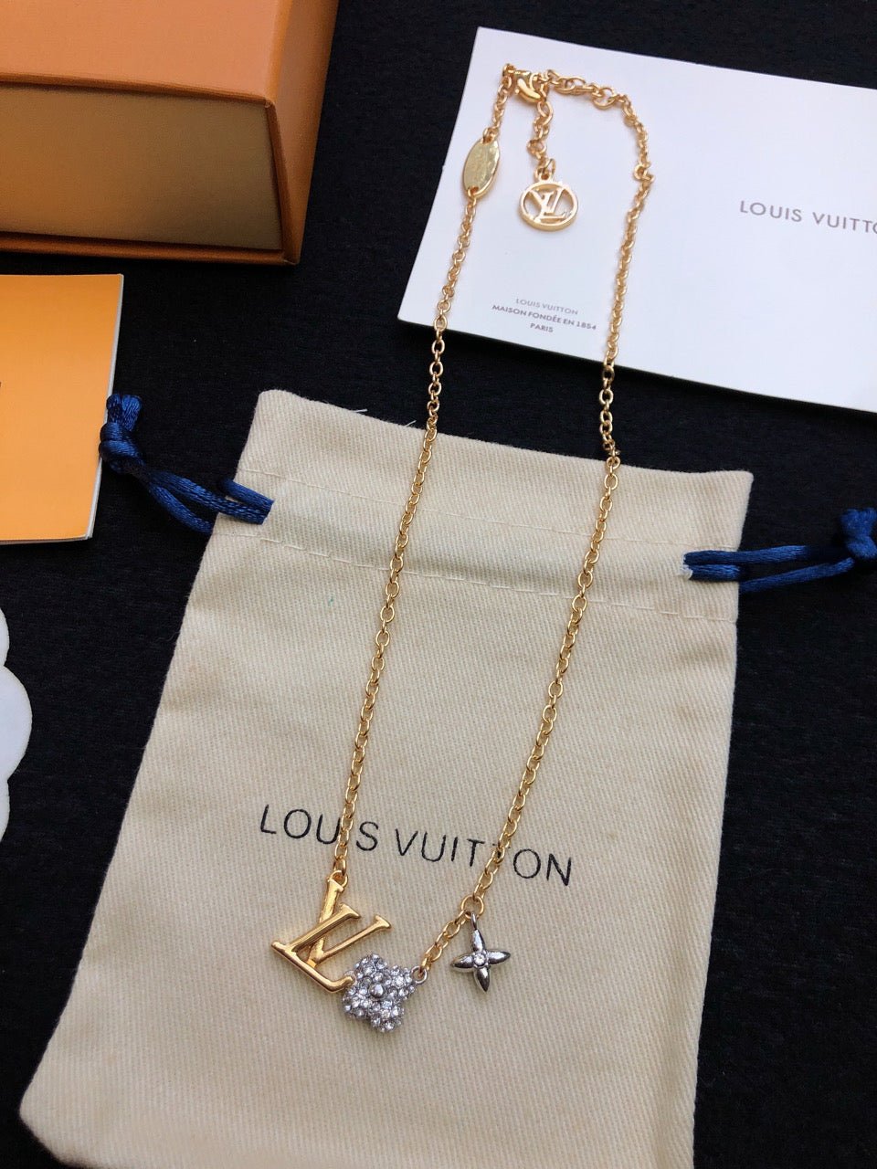 LV Two-Tone Gold Silver Zircon Necklace - Image 5