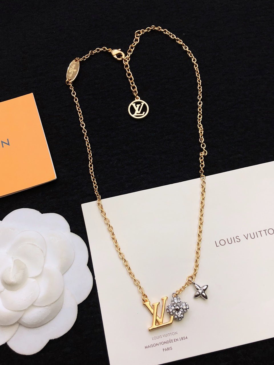 LV Two-Tone Gold Silver Zircon Necklace - Image 3